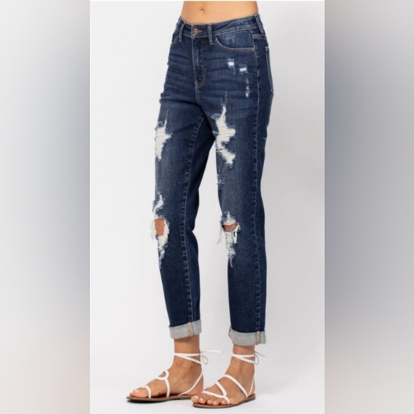 NWT Judy Blue high waist, distressed, boyfriend jeans sz 15 (32) - Picture 3 of 16